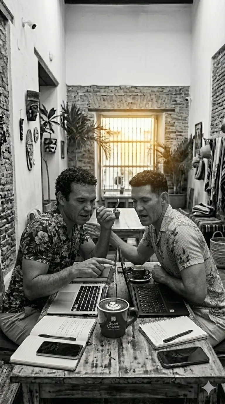 "Pareja nómada gay - Hombres atractivos."