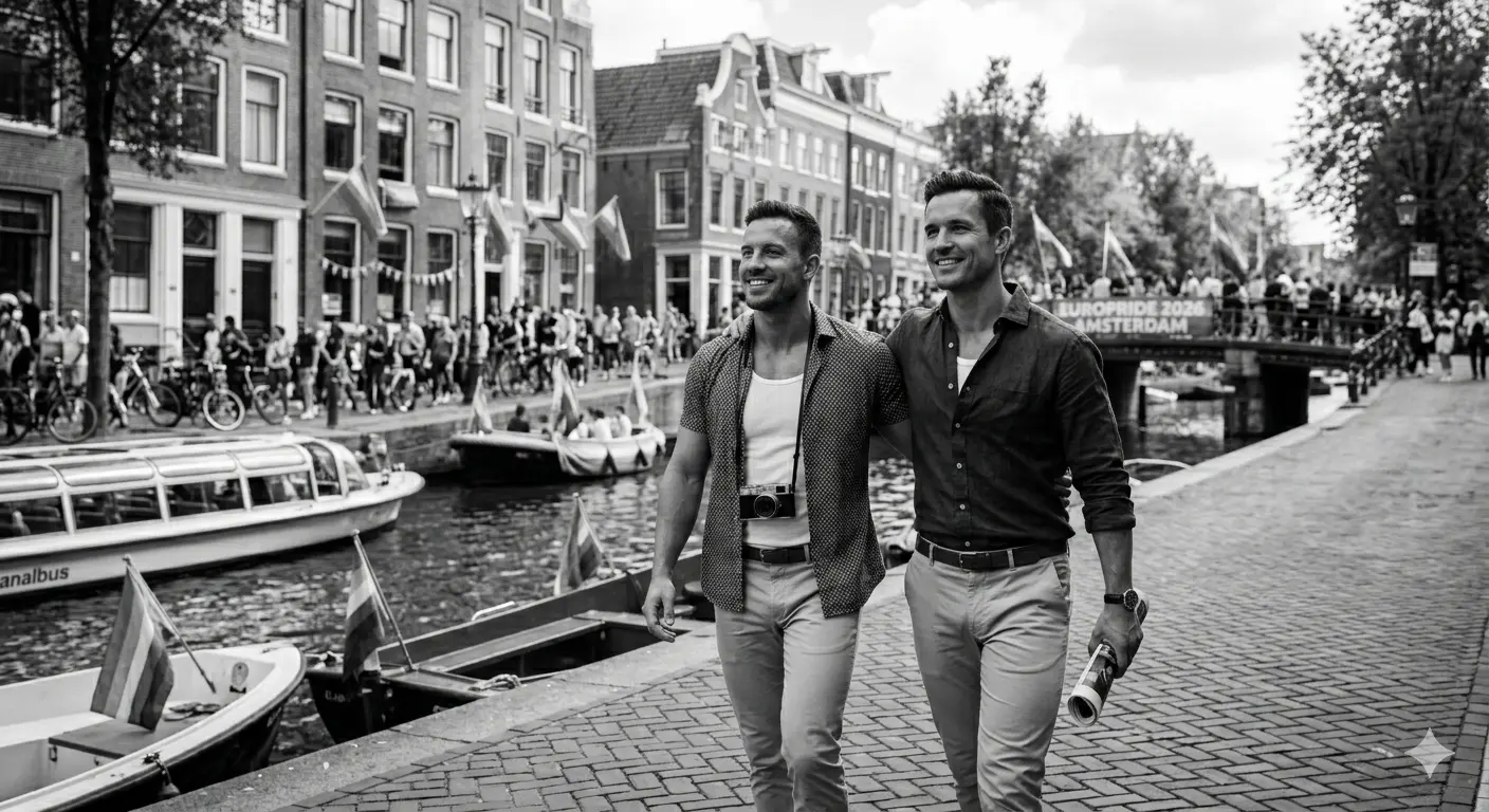 "Pareja de hombres gay en Ámsterdam."